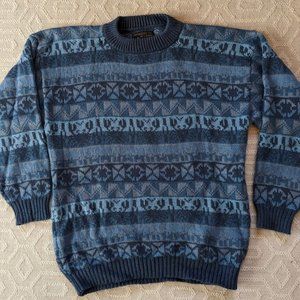 Artesanias Inka Baby Alpaca Knit Blue Crewneck Pullover Sweater Size Mens S